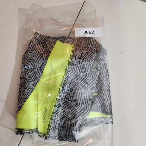 Nike Dri-Fit Womens Mid-Rise Cropped Leggings Black & Neon Yellow Geometric XL - Picture 16 of 16